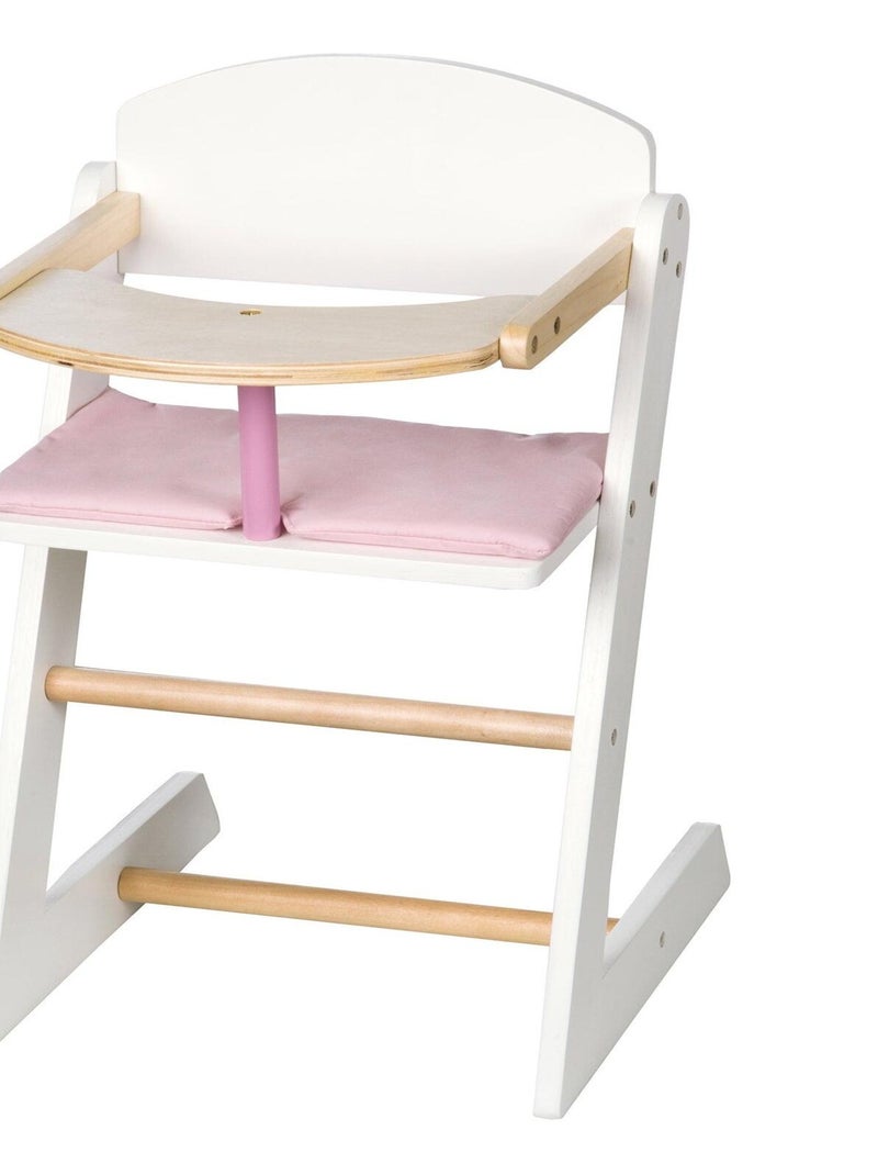 ROBA Chaise haute pour Poupée "Scarlett" en bois + Coussin Rose + Plateau Repas - Blanc/Naturel N/A - Kiabi