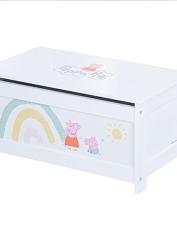 ROBA Coffre à Jouets en Bois 'Peppa Pig' - Fermeture Douce - Motif Truie et Arc-en-ciel - Blanc