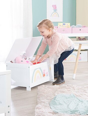 ROBA Coffre à Jouets en Bois 'Peppa Pig' - Fermeture Douce - Motif Truie et Arc-en-ciel - Blanc