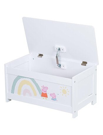 ROBA Coffre à Jouets en Bois 'Peppa Pig' - Fermeture Douce - Motif Truie et Arc-en-ciel - Blanc