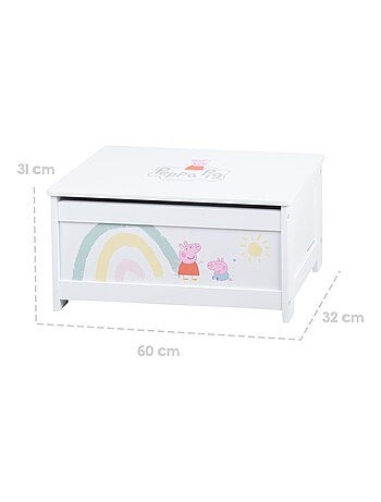 ROBA Coffre à Jouets en Bois 'Peppa Pig' - Fermeture Douce - Motif Truie et Arc-en-ciel - Blanc