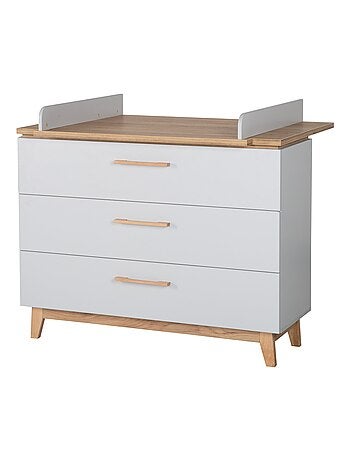ROBA Commode à Langer "Caro" – avec Plan à Langer Amovible – 3 Tiroirs – gris clair/ chêne doré