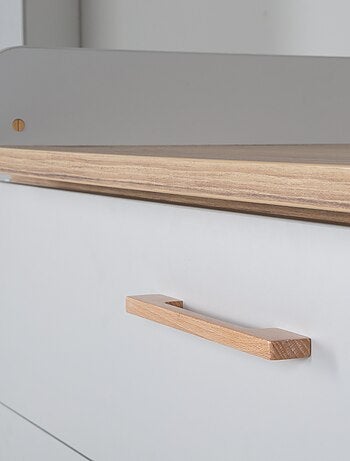 ROBA Commode à Langer "Caro" – avec Plan à Langer Amovible – 3 Tiroirs – gris clair/ chêne doré