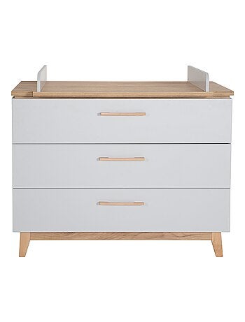 ROBA Commode à Langer "Caro" – avec Plan à Langer Amovible – 3 Tiroirs – gris clair/ chêne doré