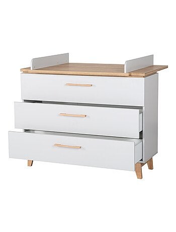 ROBA Commode à Langer "Caro" – avec Plan à Langer Amovible – 3 Tiroirs – gris clair/ chêne doré