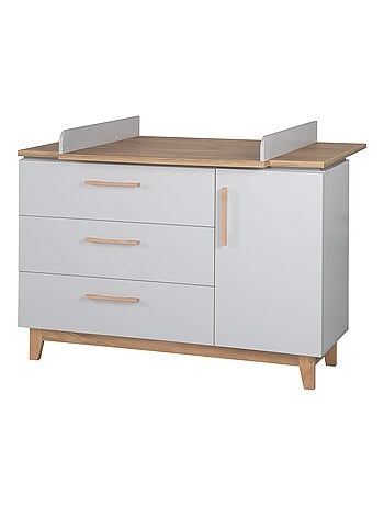 ROBA Commode à Langer "Caro" – avec Plan Amovible – 3 Tiroirs + 1 Porte – Gris clair/ Chêne doré