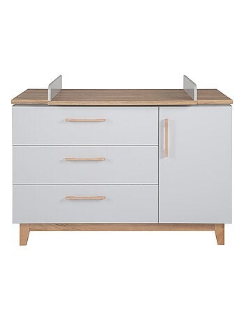 ROBA Commode à Langer "Caro" – avec Plan à Langer Amovible – 3 Tiroirs – gris clair/ chêne doré