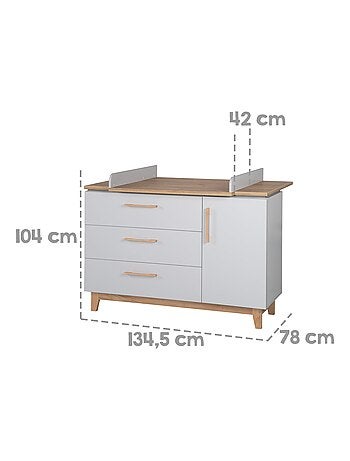 ROBA Commode à Langer "Caro" – avec Plan à Langer Amovible – 3 Tiroirs – gris clair/ chêne doré