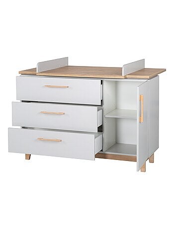 ROBA Commode à Langer "Caro" – avec Plan à Langer Amovible – 3 Tiroirs – gris clair/ chêne doré