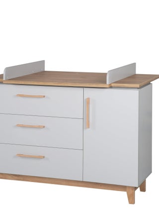 ROBA Commode à Langer "Caro" – avec Plan Amovible – 3 Tiroirs + 1 Porte – Gris clair/ Chêne doré