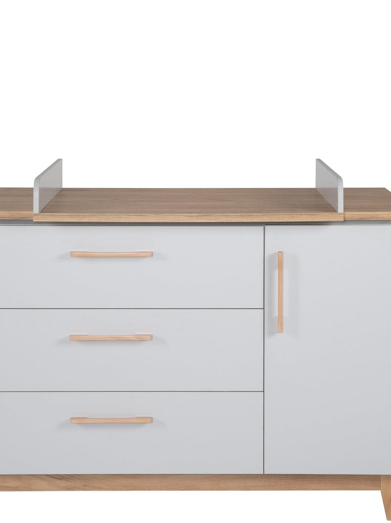 ROBA Commode à Langer "Caro" – avec Plan Amovible – 3 Tiroirs + 1 Porte – Gris clair/ Chêne doré Gris clair - Kiabi