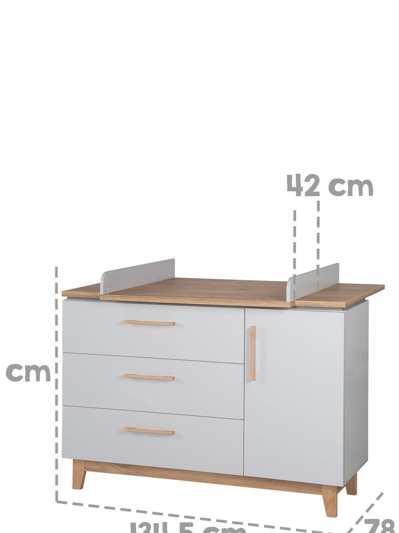 ROBA Commode à Langer "Caro" – avec Plan Amovible – 3 Tiroirs + 1 Porte – Gris clair/ Chêne doré Gris clair - Kiabi