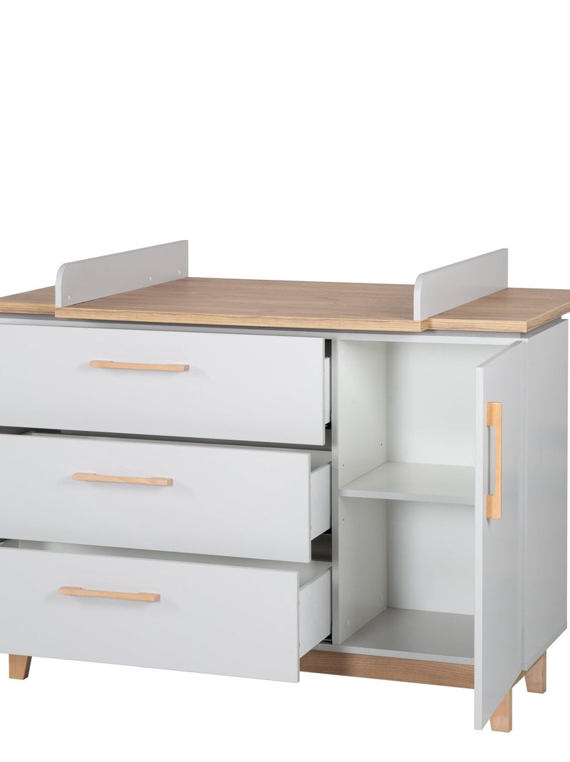ROBA Commode à Langer "Caro" – avec Plan Amovible – 3 Tiroirs + 1 Porte – Gris clair/ Chêne doré Gris clair - Kiabi
