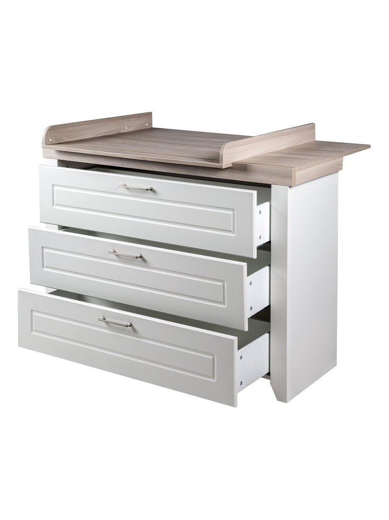 ROBA Commode à Langer "Felicia" à 3 Tiroirs - Plan Amovible – Style Maison de Campagne – Blanc Blanc - Kiabi
