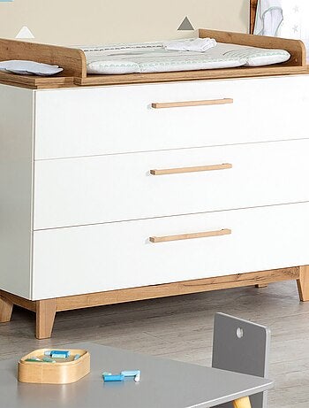 ROBA Commode à Langer "Finn" – avec Plan à Langer Amovible – 3 Tiroirs – blanc / chêne doré