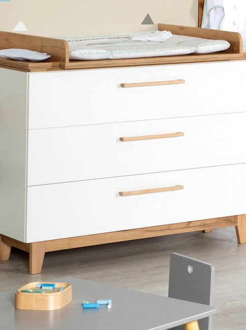 ROBA Commode à Langer "Finn" – avec Plan à Langer Amovible – 3 Tiroirs – blanc / chêne doré - Kiabi