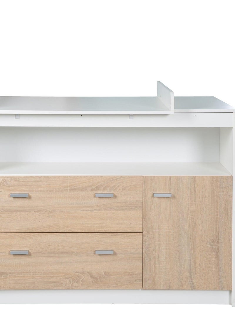 ROBA Commode à Langer "Gabriella" - Plan Amovible - 2 Tiroirs - 1 Porte - 1 compartiment – Bicolore Blanc Marron Blanc - Kiabi