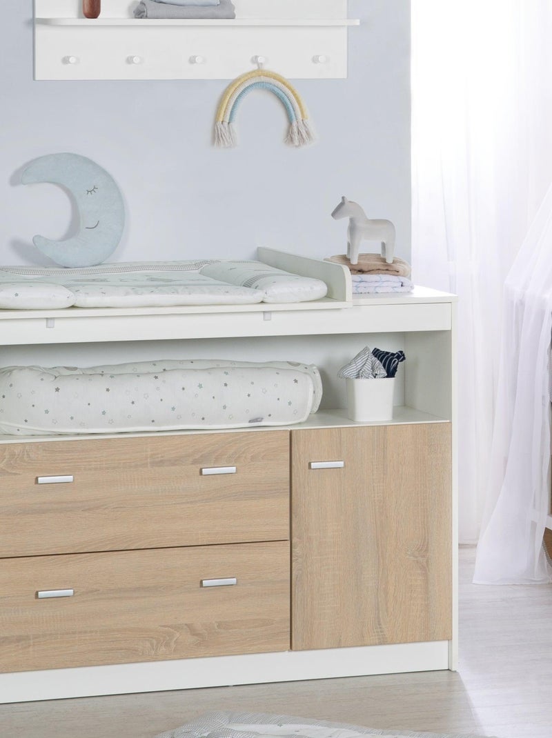 ROBA Commode à Langer "Gabriella" - Plan Amovible - 2 Tiroirs - 1 Porte - 1 compartiment – Bicolore Blanc Marron Blanc - Kiabi