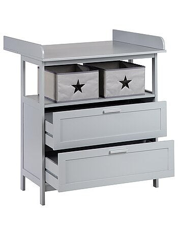 ROBA Commode à langer "Hamburg" à 2 Tiroirs + 2 boîtes de rangement – gris