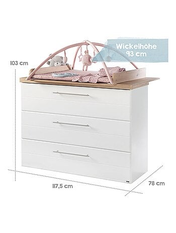 ROBA Commode à langer "Nele" Large - avec Plan Amovible - 3 Tiroirs - Couronne en "Artisan Oak