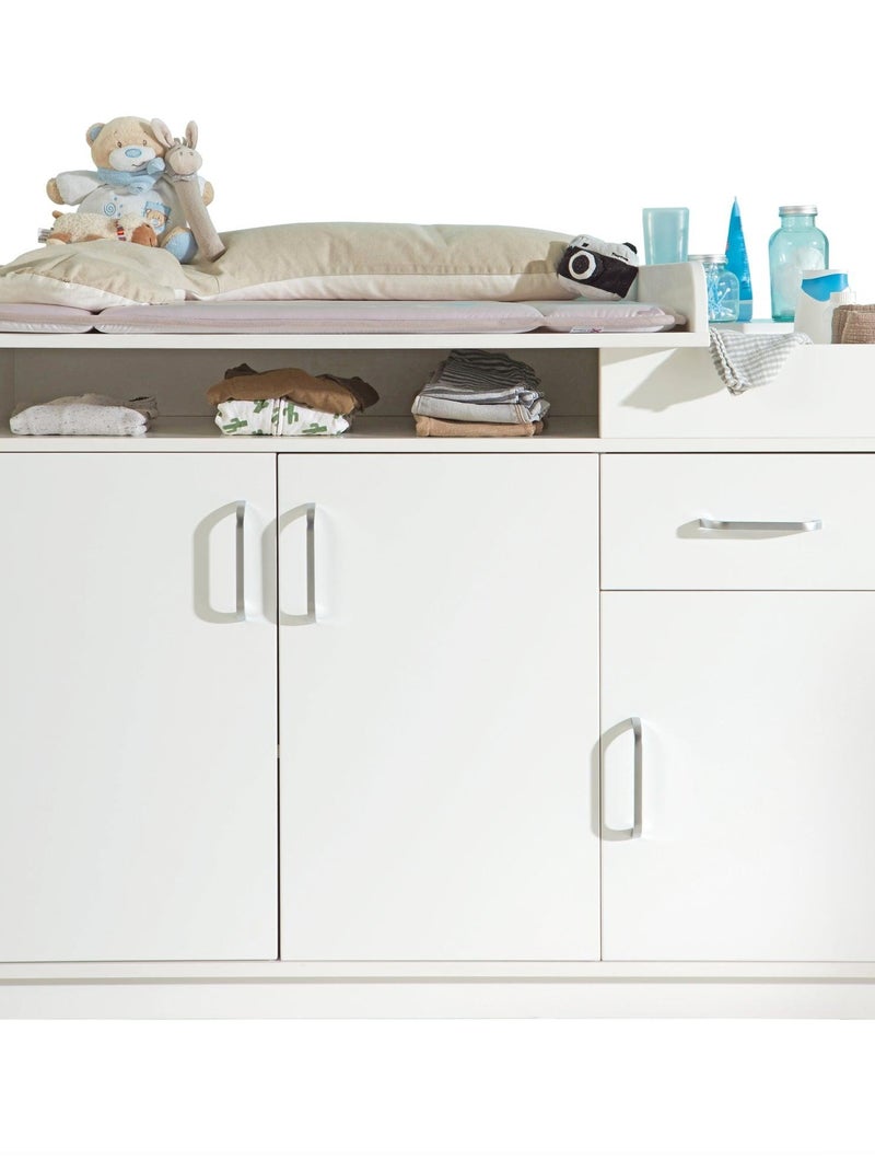 ROBA Commode à langer "Nordic weiss" avec Plan Amovible - 3 Portes et 1 Tiroir - Hauteur 92 cm Blanc - Kiabi