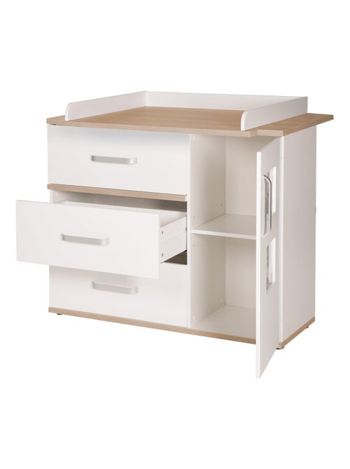 ROBA Commode à Langer "Pia" avec 2 Cadres Photo - Blanc/Chêne "San Remo" - Kiabi