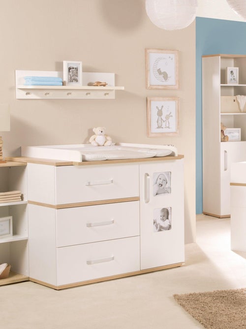 ROBA Commode à Langer "Pia" avec 2 Cadres Photo - Blanc/Chêne "San Remo" - Kiabi