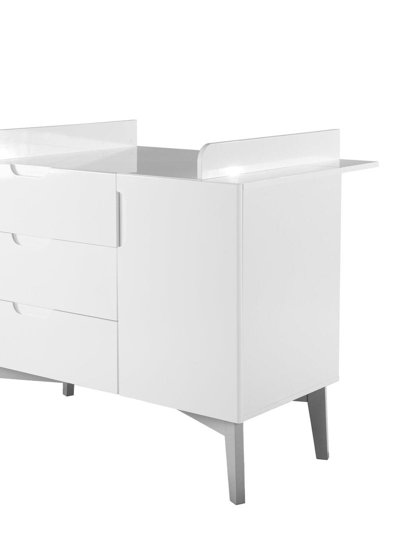 ROBA Commode à Langer "Retro 2" avec Plan à Langer Amovible - Blanc à Haute Brillance - Pied Rétro Blanc - Kiabi