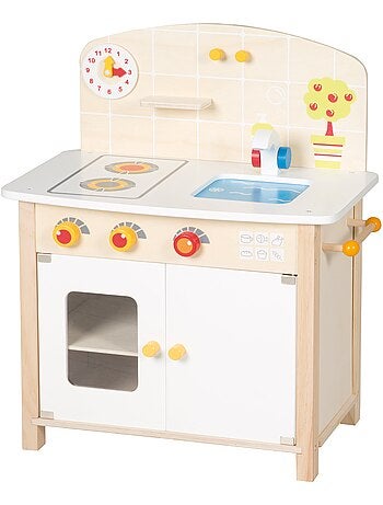 ROBA Cuisine Enfant en Bois + Accessoires en Bois et Métal - Dès 3 Ans - Naturel/Blanc