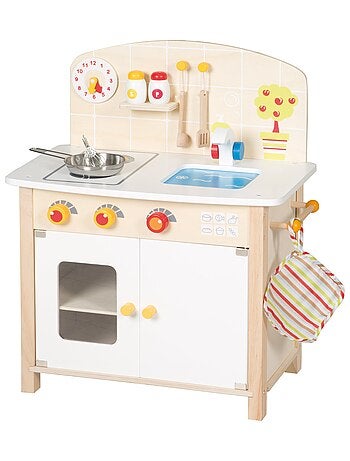 ROBA Cuisine Enfant en Bois + Accessoires en Bois et Métal - Dès 3 Ans - Naturel/Blanc