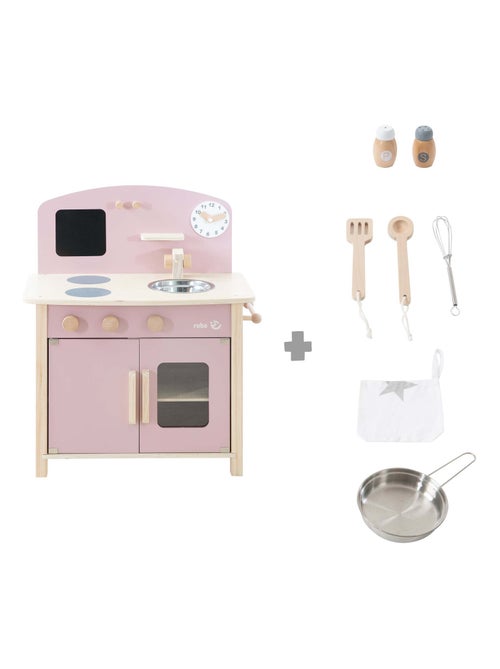 ROBA Cuisine Enfant en Bois + Accessoires en Métal et Bois - à Partir de 3 Ans - Rose - Kiabi