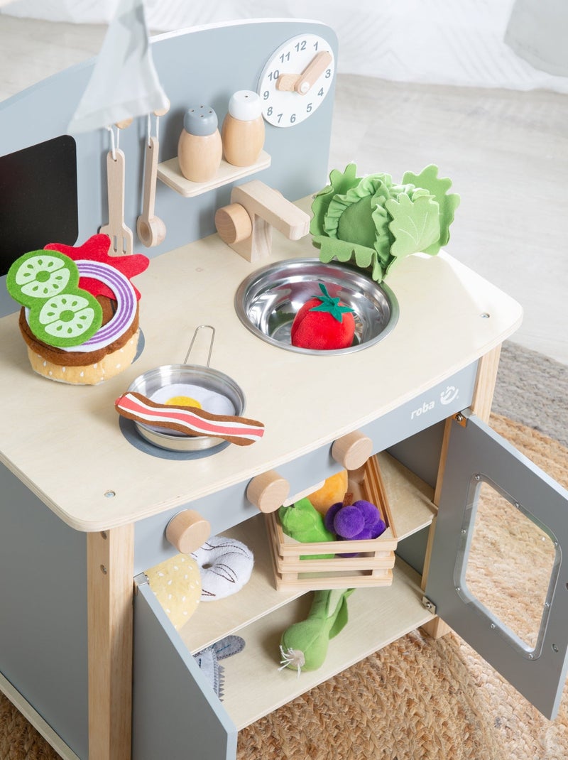 ROBA Cuisine Enfant en Bois + Accessoires en Métal et Bois - à Partir de 3 Ans Gris Beige - Kiabi