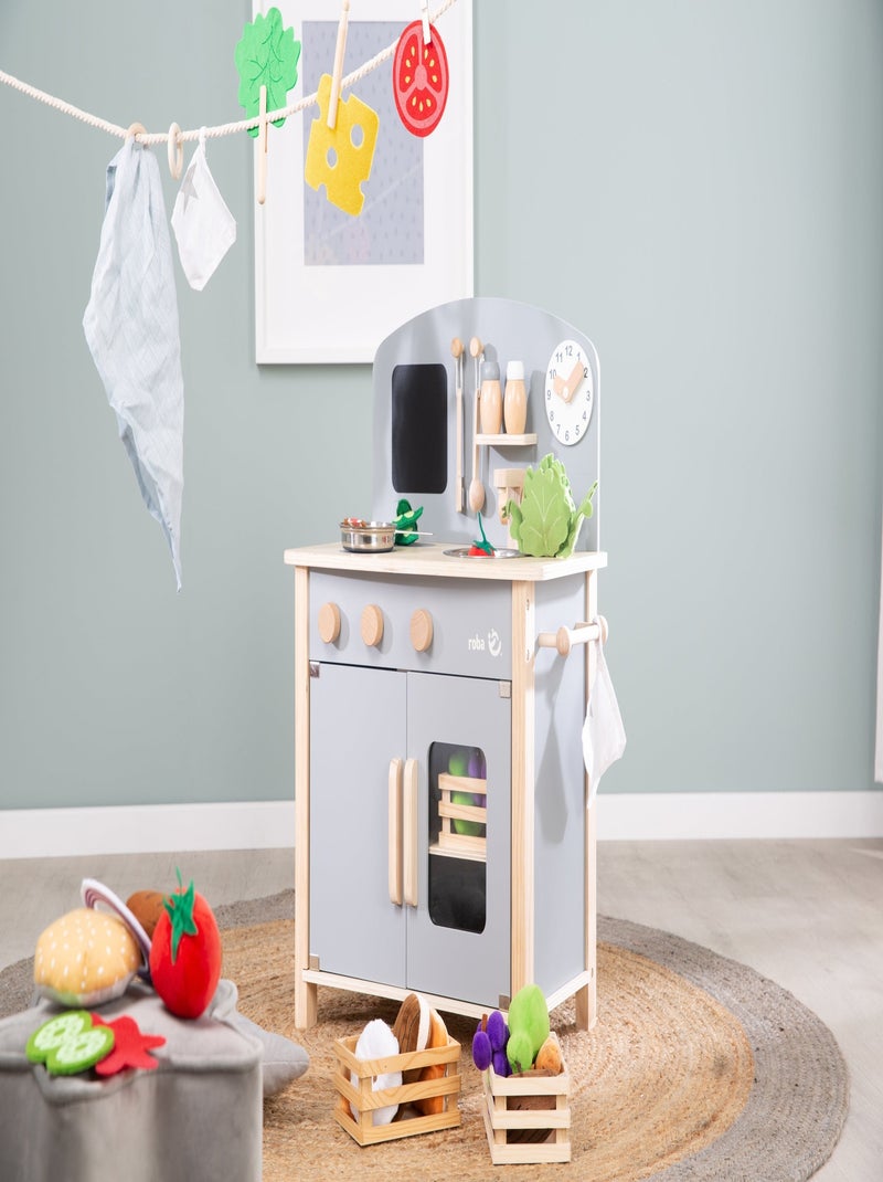 ROBA Cuisine Enfant en Bois + Accessoires en Métal et Bois - à Partir de 3 Ans Gris Beige - Kiabi