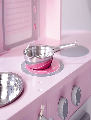 ROBA Cuisine Enfant en Bois + Évier et Accessoires en Bois et Métal - Dès 3 Ans - Rose/Blanc