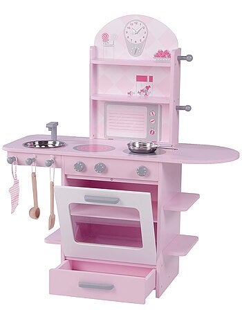ROBA Cuisine Enfant en Bois + Évier et Accessoires en Bois et Métal - Dès 3 Ans - Rose/Blanc