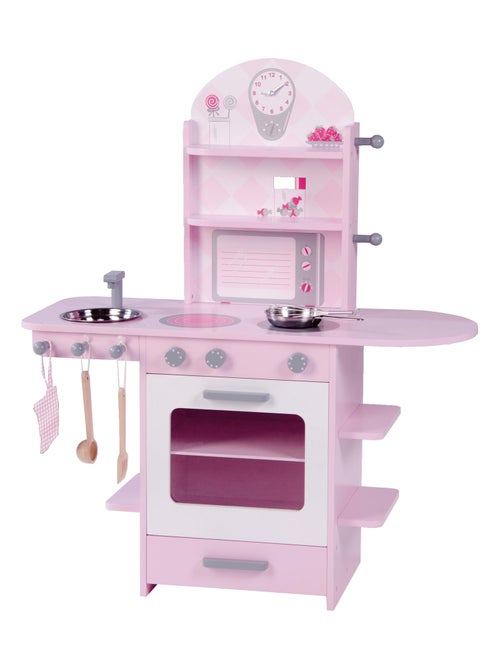 ROBA Cuisine Enfant en Bois + Évier et Accessoires en Bois et Métal - Dès 3 Ans - Rose/Blanc - Kiabi