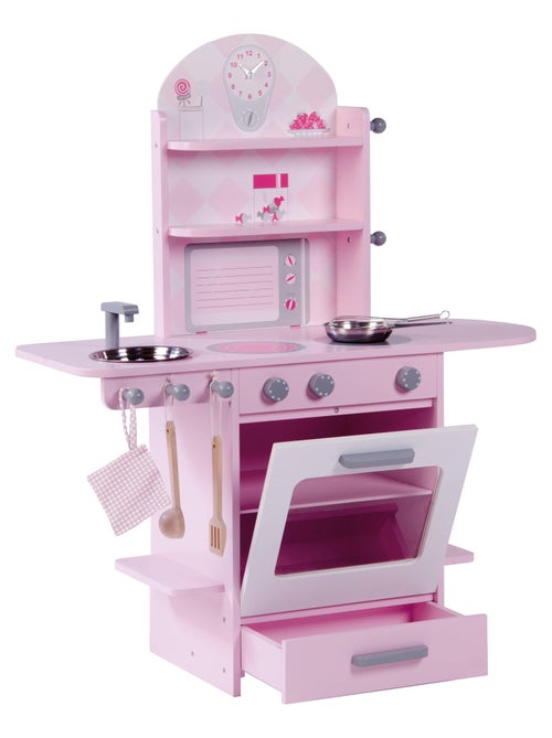 ROBA Cuisine Enfant en Bois + Évier et Accessoires en Bois et Métal - Dès 3 Ans - Rose/Blanc - Kiabi