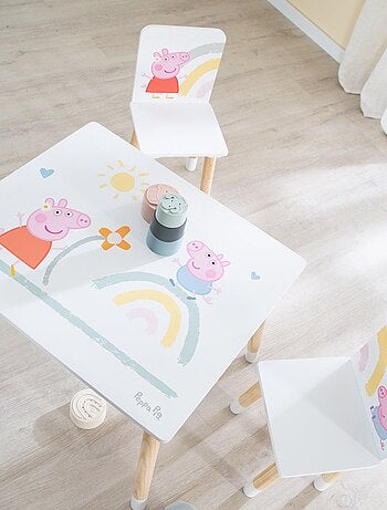 ROBA Ensemble Table + 2 Chaises Enfants 'Peppa Pig' - Motif Truie - Pieds en Bois Naturel - Rose