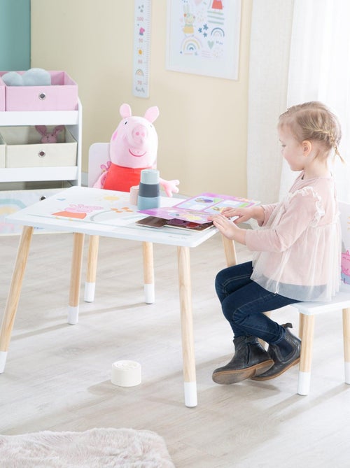 ROBA Ensemble Table + 2 Chaises Enfants 'Peppa Pig' - Motif Truie - Pieds en Bois Naturel - Rose - Kiabi