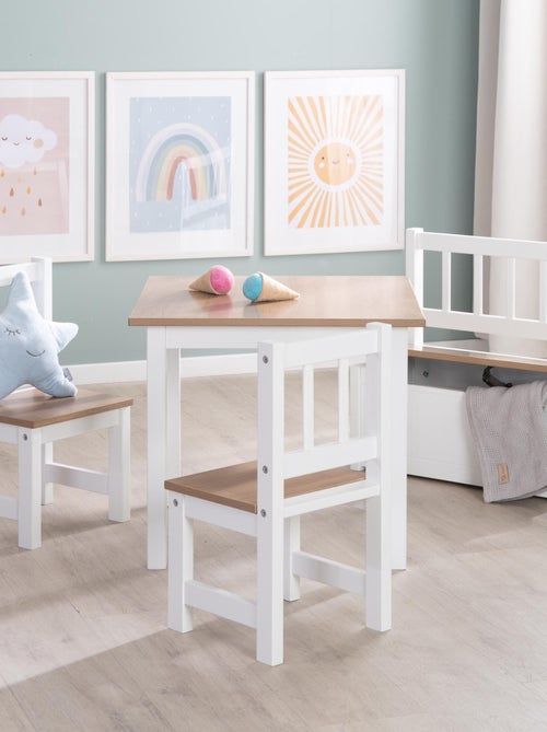 ROBA Ensemble Table et 2 Chaises Enfants Woody - Plateau et Assises en Aspect Bois - Blanc - Kiabi