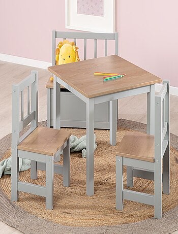 ROBA Ensemble Table et 2 Chaises Enfants Woody - Plateau et Assises en Aspect Bois - Blanc