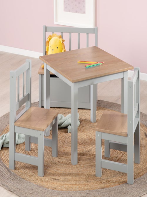 ROBA Ensemble Table et 2 Chaises Enfants Woody - Plateau et Assises en Aspect Bois - Gris - Kiabi