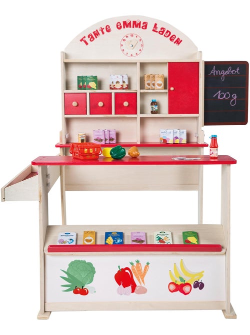 ROBA Épicerie "Tante Emma" en Bois Naturel - avec 2 Comptoirs et Tableau - Kiabi