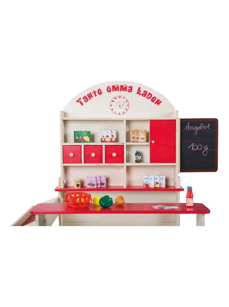 Épicerie 'Café Et Shop', Bois Naturel, 6 Tiroirs, Comptoir Latéral Et Comptoir Avec Impression