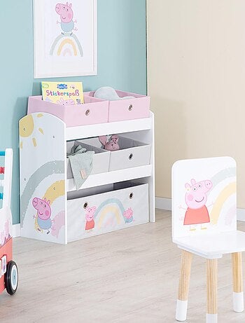 ROBA Étagère de Rangement pour Jouets 'Peppa Pig' - 5 Boîtes en Tissu - Motif Cochon - Rose - Blanc