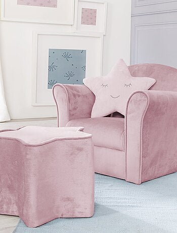 ROBA Fauteuil Club en Velours "Lil Sofa" - Chaise Rembourrée avec Accoudoirs Confortable - Rose