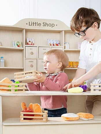 ROBA Grande Marchande Enfant en Bois à Étagères et 6 Tiroirs + 2 Comptoirs