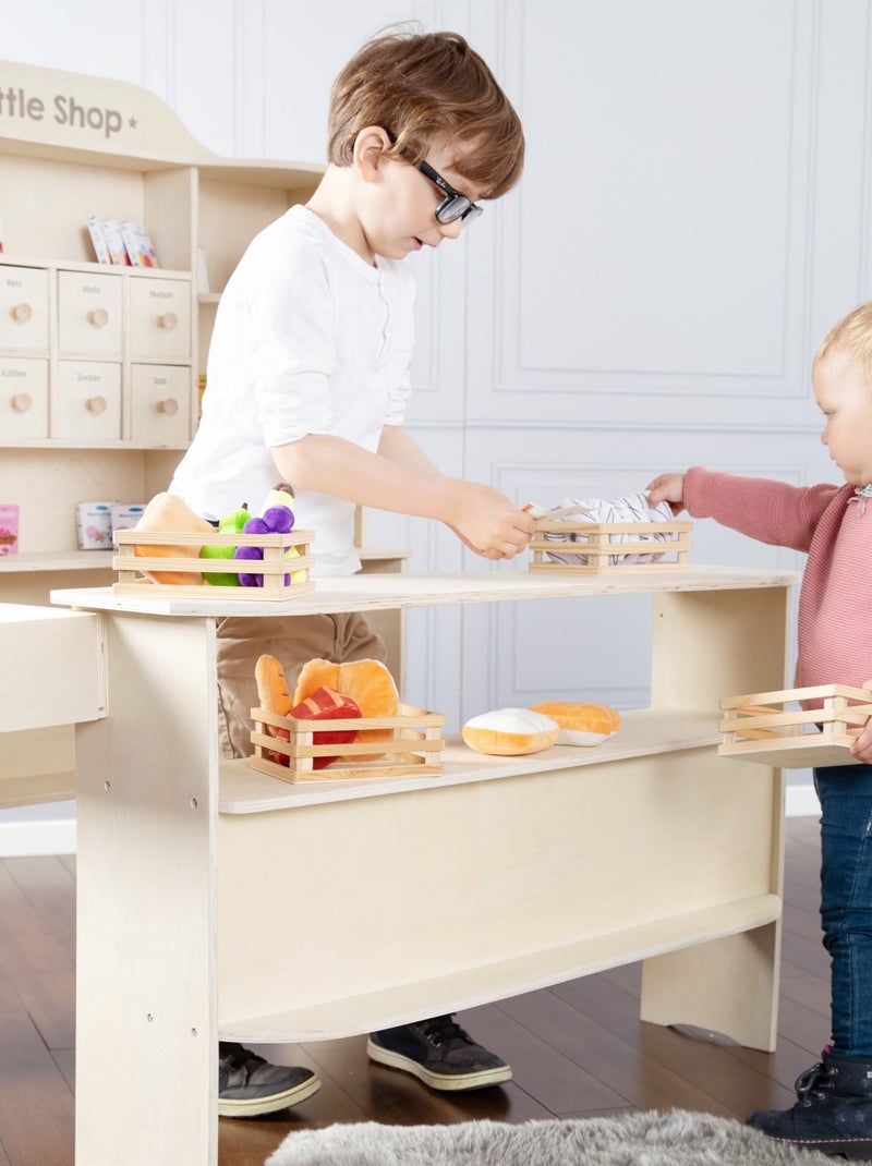 ROBA Grande Marchande Enfant en Bois à Étagères et 6 Tiroirs + 2 Comptoirs Bois naturel - Kiabi