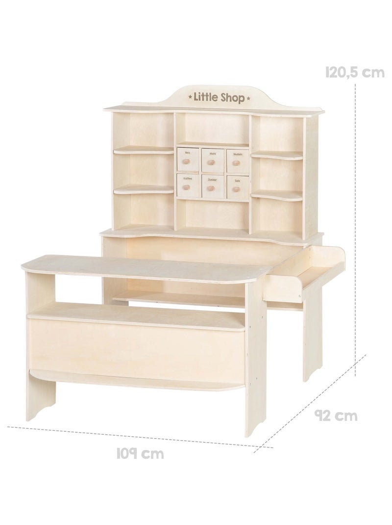 ROBA Grande Marchande Enfant en Bois à Étagères et 6 Tiroirs + 2 Comptoirs Bois naturel - Kiabi