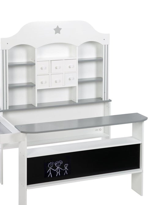 ROBA Grande Marchande Enfant en Bois "Candy shop" - 6 Tiroirs et 2 Comptoirs - Blanc/Gris - Kiabi
